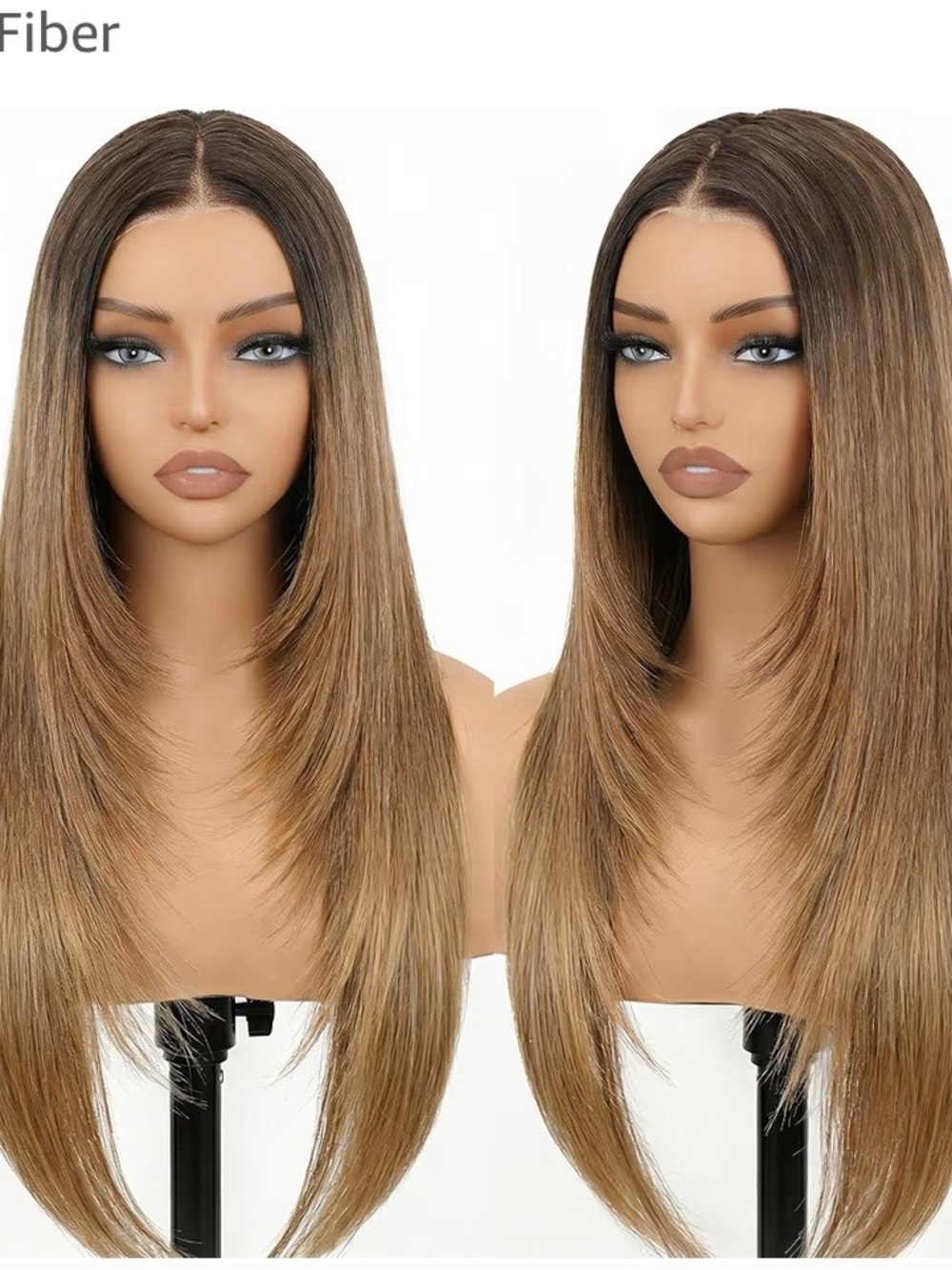 Long Straight Ombre Wig with Center Part - Brown to Blonde
